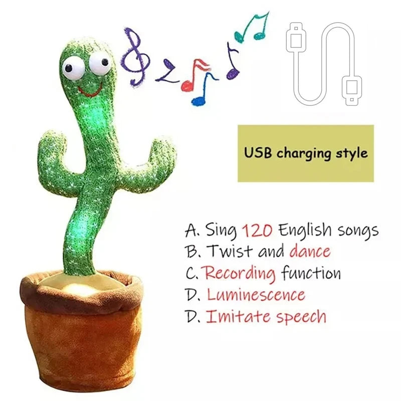 Talking Cactus Toy with LED 120 English Songs Singing Musical Toys Repeat What You Say Suitable for Babies and Toddlers Good Vibrations