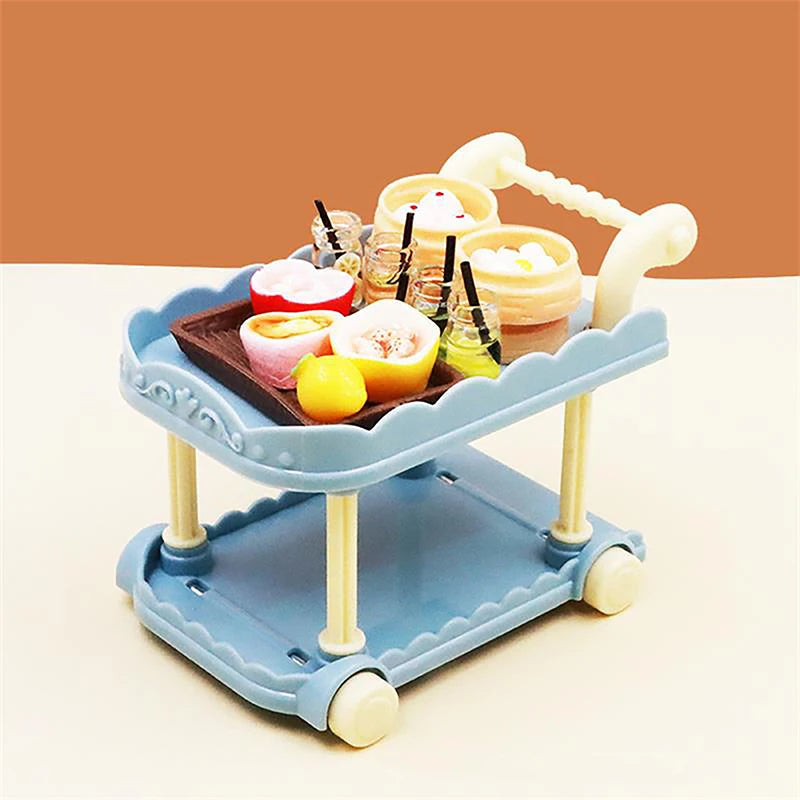 Cute Doll House Decoration Toy 1:12 Mini Trolley Dining Cart Dollhouse Storage Shelf Kitchen Model Ornaments Furniture Accessory Good Vibrations