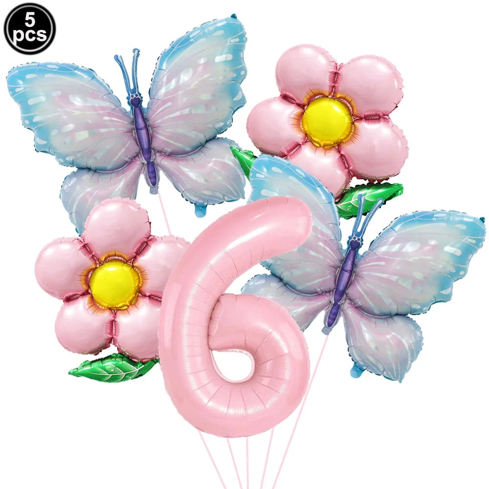 Butterfly Balloons 5th Birthday Decor for Girls Pink Butterfly Foil Balloons for Butterfly Themed Party Wedding Birthday Decors Good Vibrations