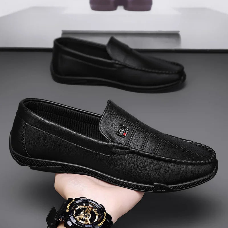 Fashion Leather Men Casual Shoes Slip on Italian Formal Loafers Luxury Brand Comfortable Men Soft Male Driving Shoes Moccasins Good Vibrations