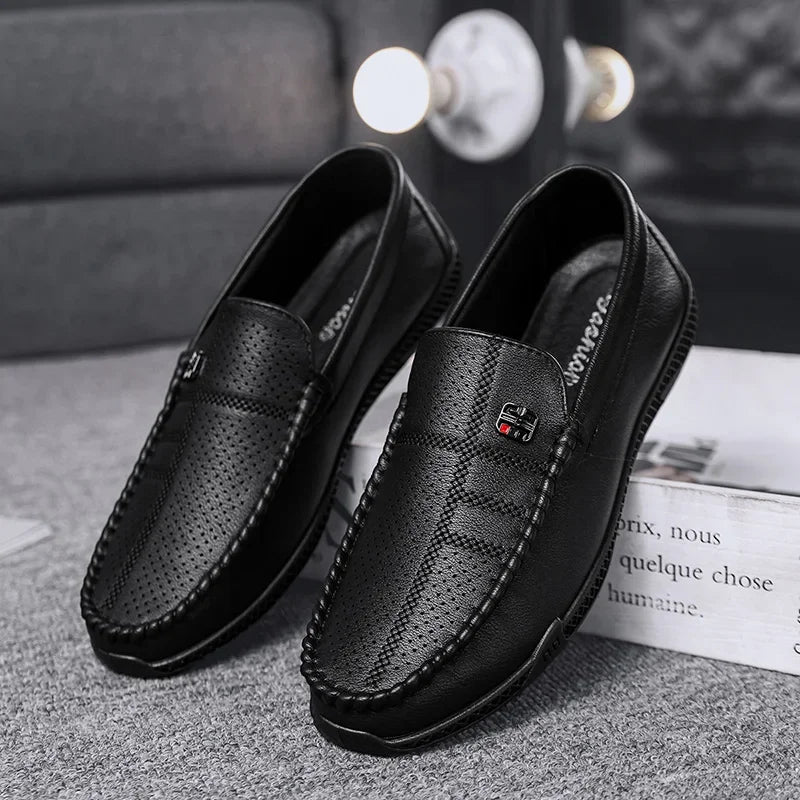 Fashion Leather Men Casual Shoes Slip on Italian Formal Loafers Luxury Brand Comfortable Men Soft Male Driving Shoes Moccasins Good Vibrations