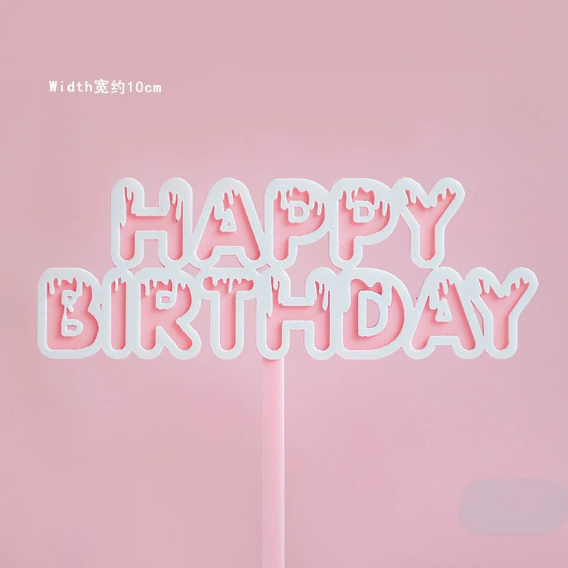 Child Happy Birthday Acrylic Cake Toppers Flag Pink Farm Happy Cow Baby Rabbit for Kid's Birthday Cake Party Supplies Gifts Good Vibrations