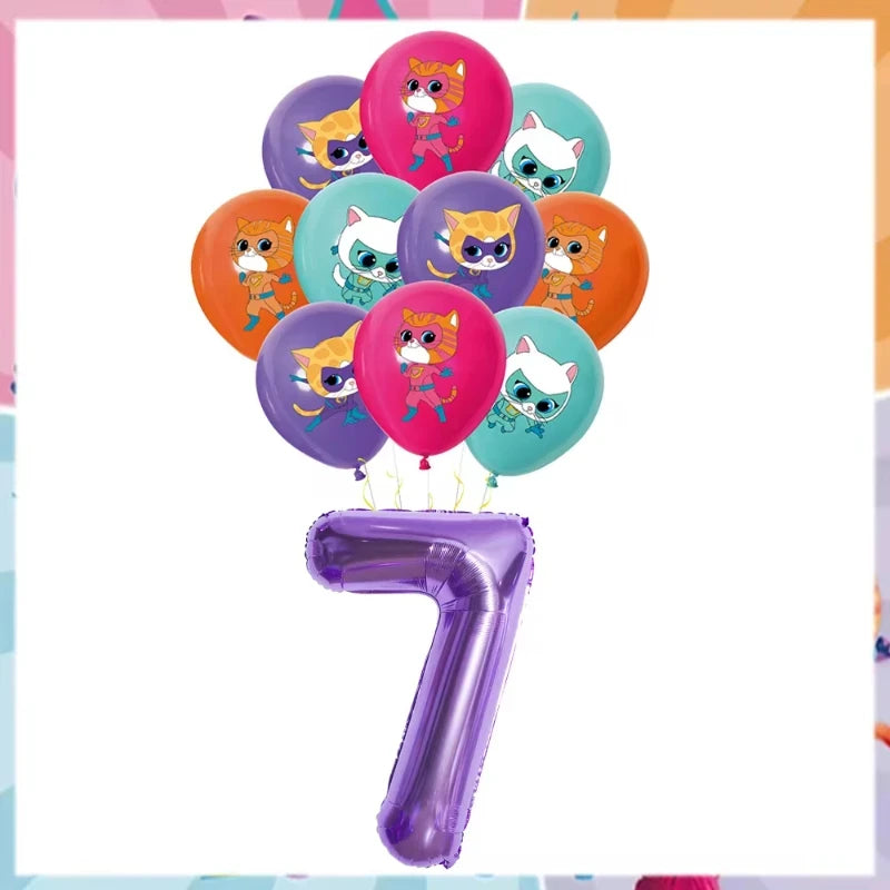 Cartoon Superkitties Birthday Party Decorations Balloons Disposable Tableware Set Paper Plates Banner for Baby Shower Kids Gifts Good Vibrations