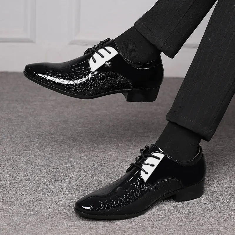 Luxury Men's Business Leather Shoes Black Formal Shoes Plus Size 38-49 Mens Wedding Shoe Lace Up Trend Shoes for Men Spring New Good Vibrations