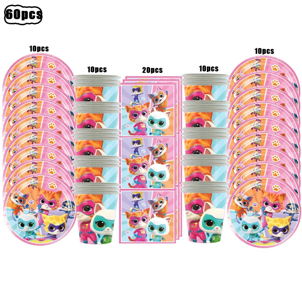 Superkitties Happy Birthday Party Decor Paw Meow Cat Super Kitties Tableware Tablecloth Plate Cup Gift Set Kid Party Supplie Toy Good Vibrations