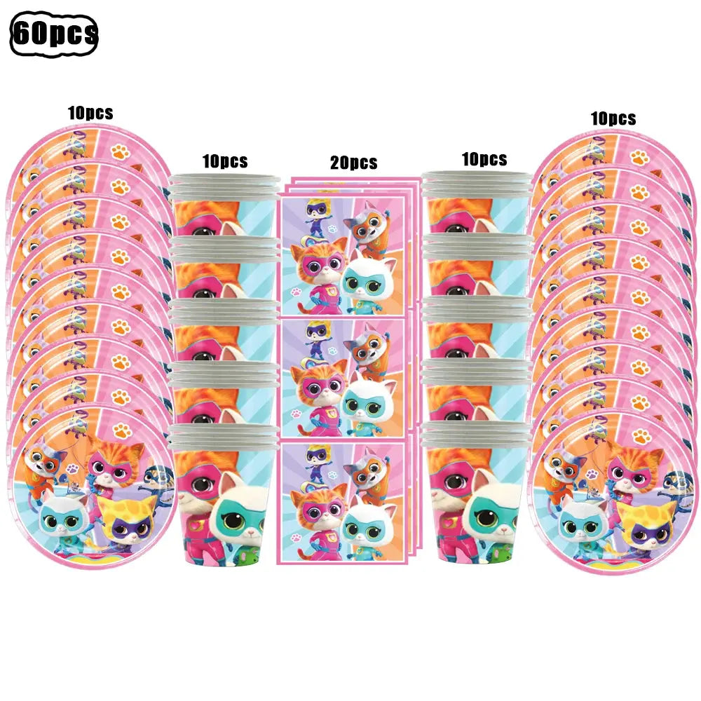 Superkitties Happy Birthday Party Decor Paw Meow Cat Super Kitties Tableware Tablecloth Plate Cup Gift Set Kid Party Supplie Toy Good Vibrations