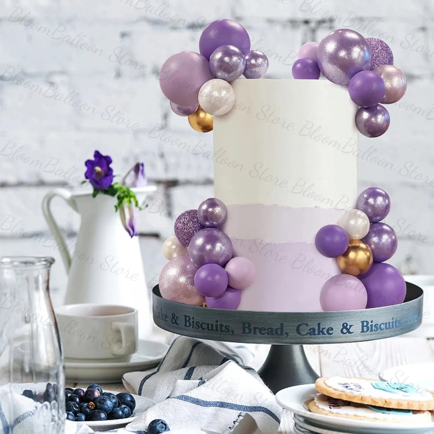 50pcs Purple Cake Topper Balls Pearl Purple Gold Balls Cake Toppers for Cake Decoration Birthday Party Baby Shower Wedding Decor Good Vibrations