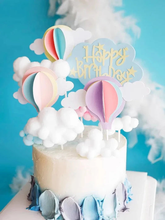 Hot Air Balloons Cake Topper Colorful Clouds Cake Decorations DIY Wedding Cupcake Toppers Happy Birthday Party Decoration Tools Good Vibrations