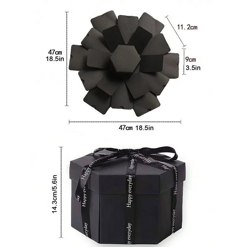 1 Set Hexagonal Gift Box Handmade DIY Photo Album Explosion Box Black Rose Wrapping Box Birthday Party Valentine's Day Gift Box Good Vibrations