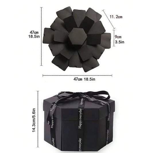 1 Set Hexagonal Gift Box Handmade DIY Photo Album Explosion Box Black Rose Wrapping Box Birthday Party Valentine's Day Gift Box Good Vibrations