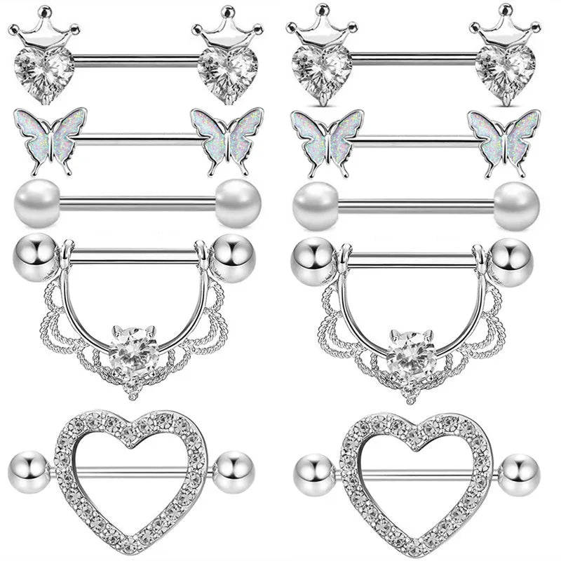 Stainless Steel Pink Bunny Nipple Piercing Jewelry Set 14G Green Bat Nipple Rings Bulk Cat Nipple Barbell Pack Piercing Pezon