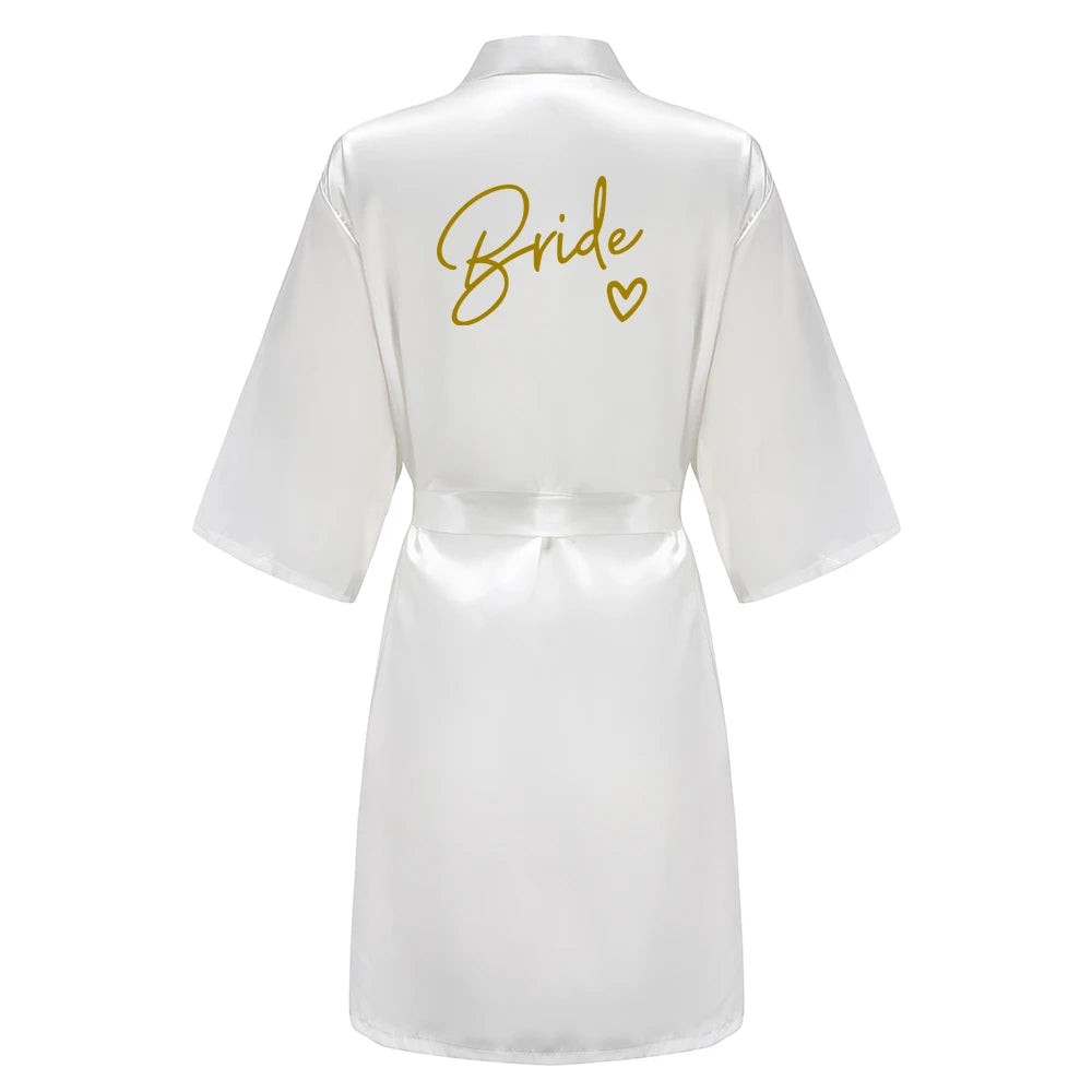 Wedding Party Team Bride Robe With Black Letters Kimono Satin Pajamas Bridesmaid Bathrobe SP003 Good Vibrations