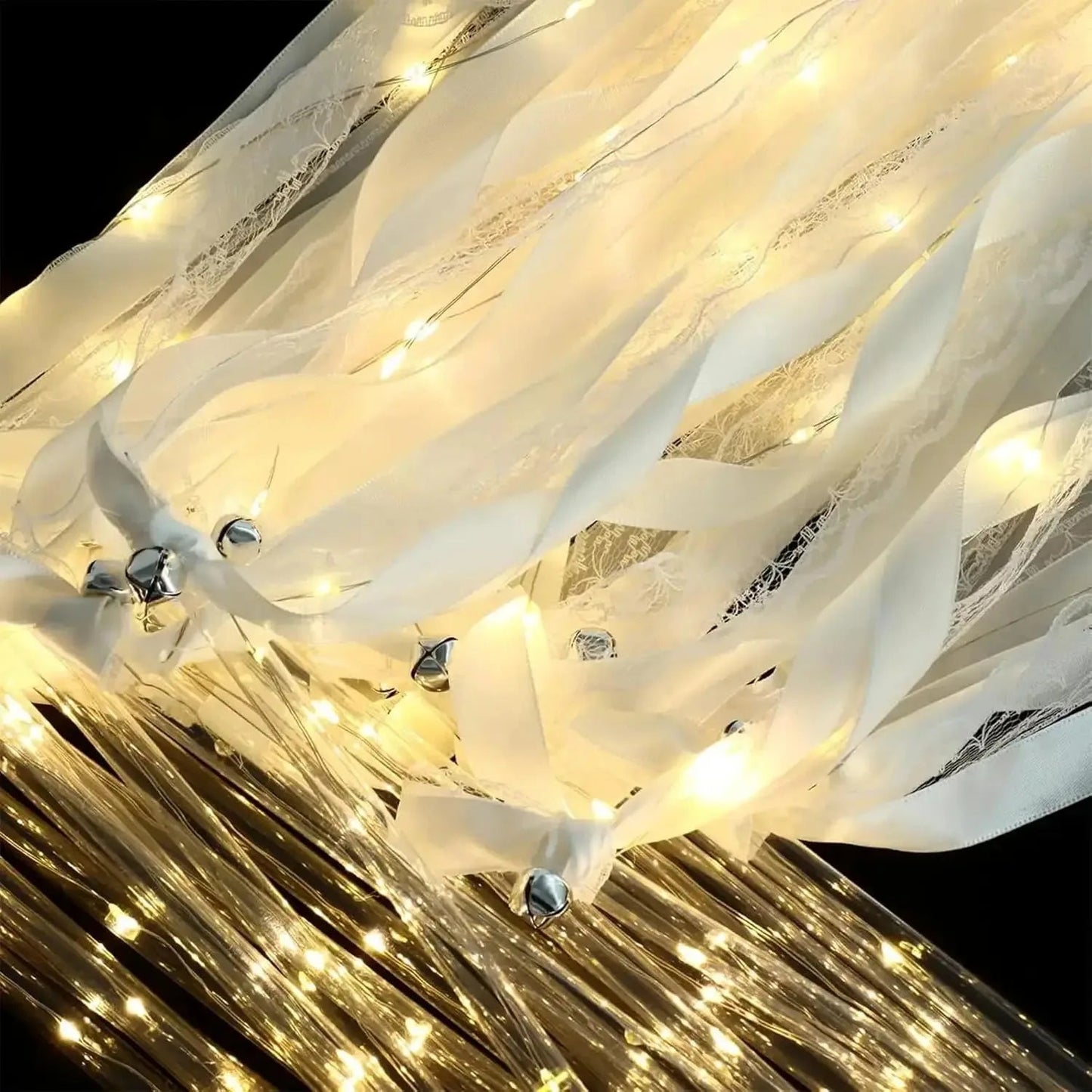 20-60Pcs Light up Wedding Wands LED Ribbon Wands Sparklers with Bells, Wedding Exit Send Off, Dance Floor Props, Wedding Favors Good Vibrations