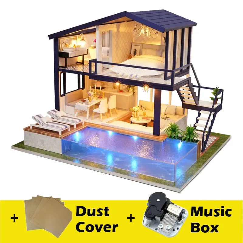 DIY Doll House Miniature Dollhouse With Furnitures Wooden House Miniaturas Toys For Children New Year Christmas Gift A Good Vibrations