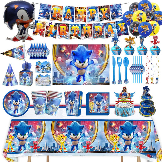 New Sonics Birthday Party Decorations Kids Party Supplies Paper Cups Tablecloth Cake Toppers Backdrop Baby Shower Decoration Good Vibrations
