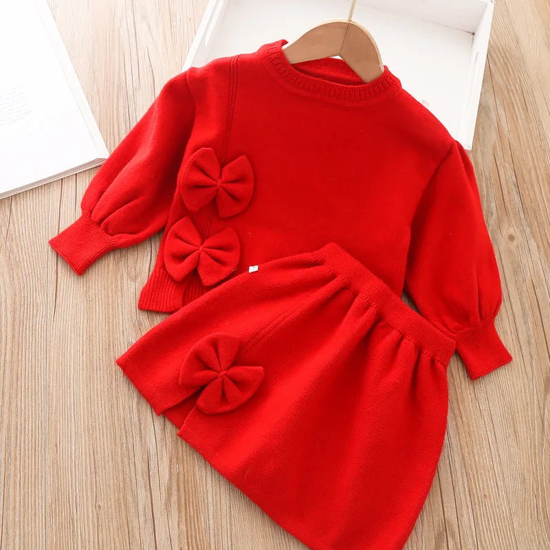Girls Clothing Set 2-piece Long sleeved Sweater Set Autumn/Winter Sweatshirt+Skirt Set Childrens Clothing for the Start of Schoo Good Vibrations