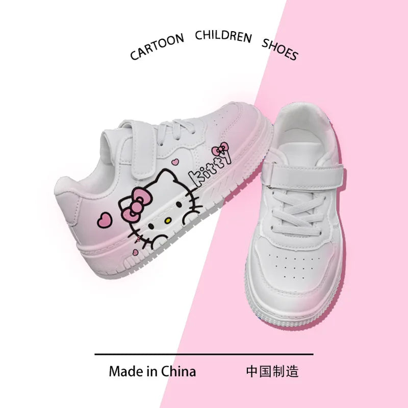 2025 New Hello Kitty Girls Low Top White Sneakers Cute Cartoon Casual Shoes Fashion Canvas Shoes For School Kids Wholesale Good Vibrations