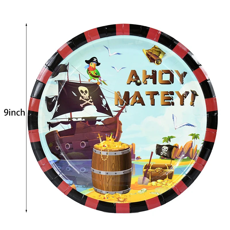 Pirate Theme Party Disposable Tableware Sets Paper Plate Cup Kids Birthday Party Decor Halloween Baby Shower Dining-table Supply Good Vibrations