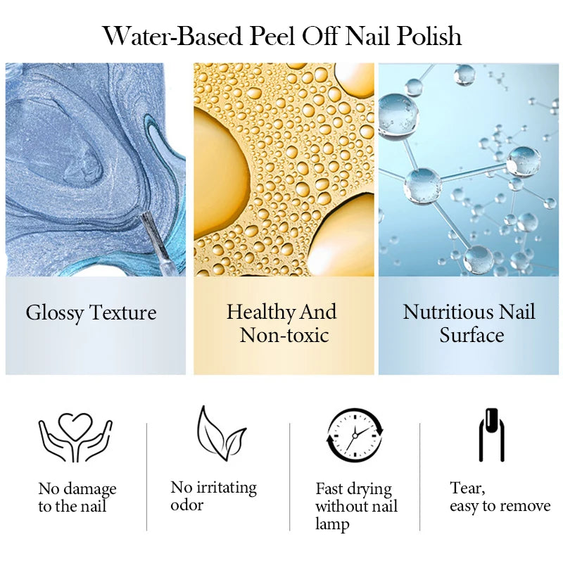 10ml Water-Base Nail Polish 40 Colors Air Dry Peel Off Nail Art For Manicure DIY Long Lasting Nail Supplies Painting Varnish Good Vibrations