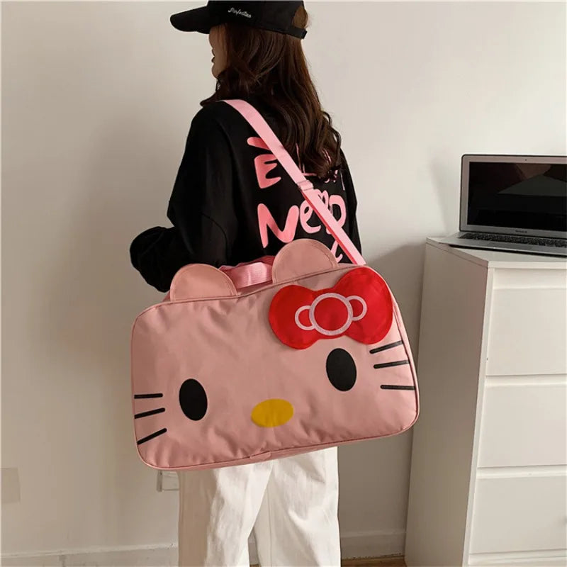 New Sanrio Cartoon Hello Kitty Duffle Bag Large Capacity Cartoon Student Handbag Short Trip Bag Girl's Handbody Bag Good Vibrations