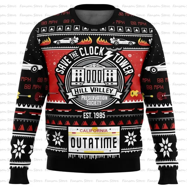 Back To The Future Ugly Christmas Sweater Cartoon Anime Women Men Pullover Tops 2025 New Fashion Couple Hoodie Sweatshirt Good Vibrations