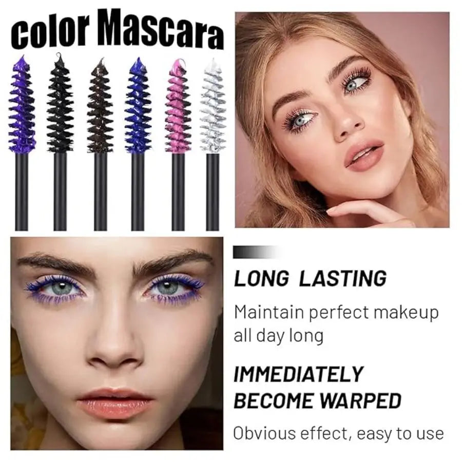 6-Colorful Mascara with Large Brush Head, Easy to Color, Non-Clumping, Non-Fading Mascara, White Purple, Sapphire Blue, Silver Coffee, Not Easy to Smudge, Mascara, Eyebrow Cream Good Vibrations