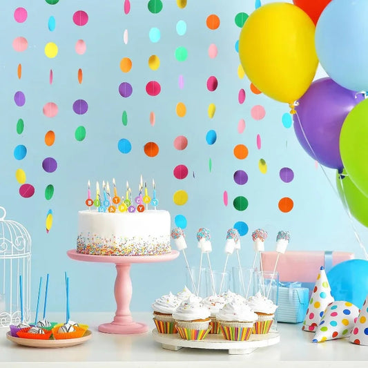 Colorful Paper Garland Party Decorations Circle Dots Hanging Rainbow Decor for Birthday Baby Shower Classroom Candyland Streamer Good Vibrations
