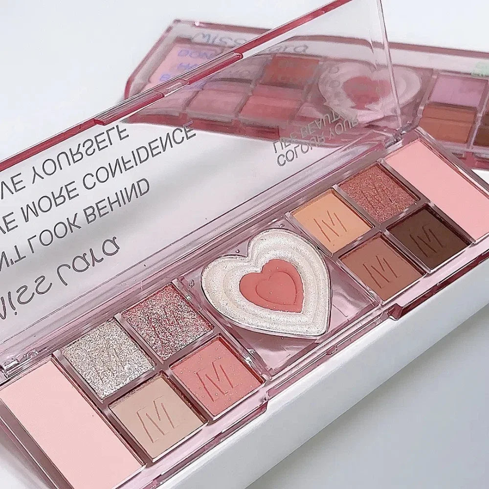 12 Colors Love Heart Eyeshadow Palette Nude Natural Glitter Pink Low Saturation Eye Shadows Pallet Delicate Eye Makeup Cosmetic Good Vibrations