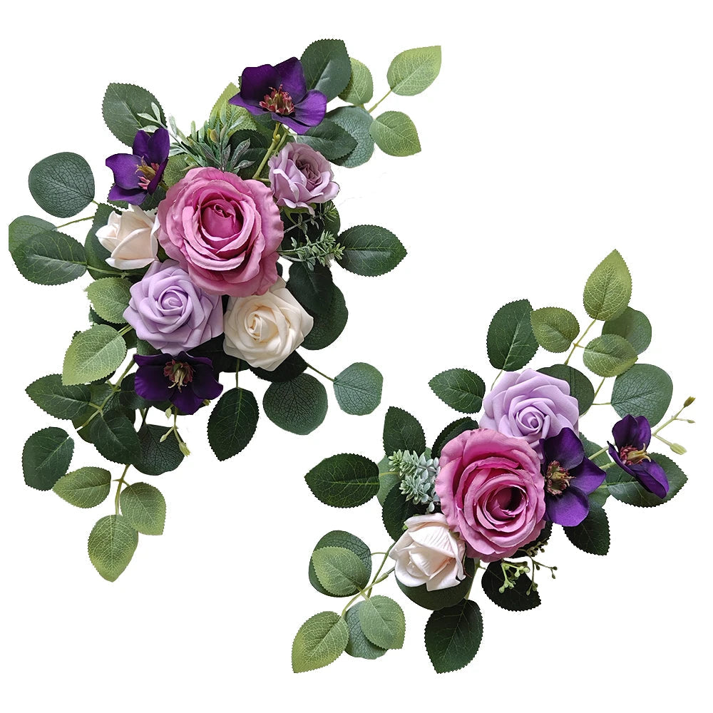 2pcs Artificial Wedding Arch Flowers for Sign, Floral Swag Dusty Decor for Reception Ceremony Backdrop Sweetheart Table Good Vibrations