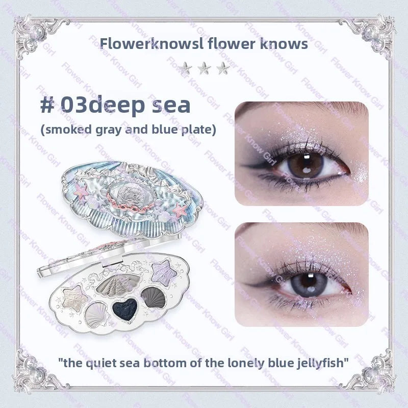 Flower Knows Moonlight Mermaid Eyeshadow Palette 8-Color Matte Shimmer Glitter Eye Makeup Cosmetics Women Beauty Eye Shadow Good Vibrations