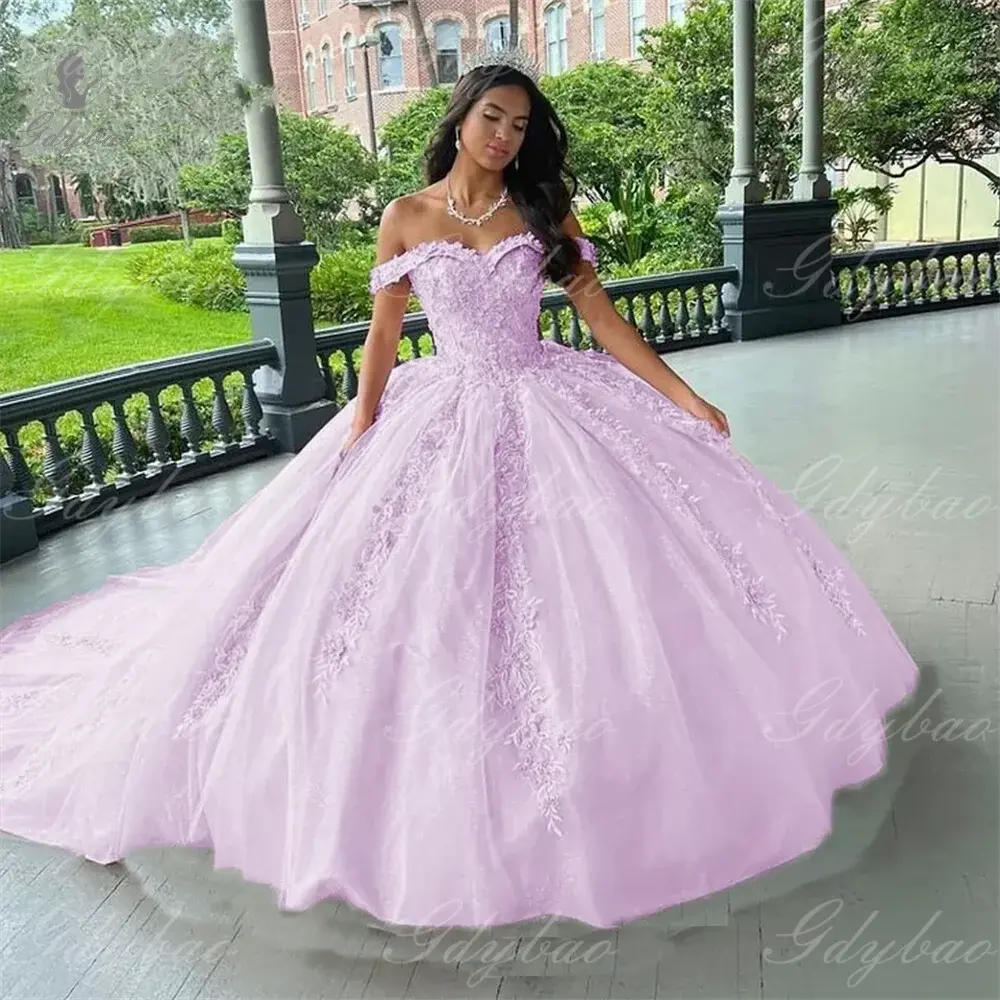 Ball Wedding Beauty Pageant Pink Off-Shoulder Dance Party For Party Lace Tulle Court Train Formal Birthday Princess Gowns Good Vibrations