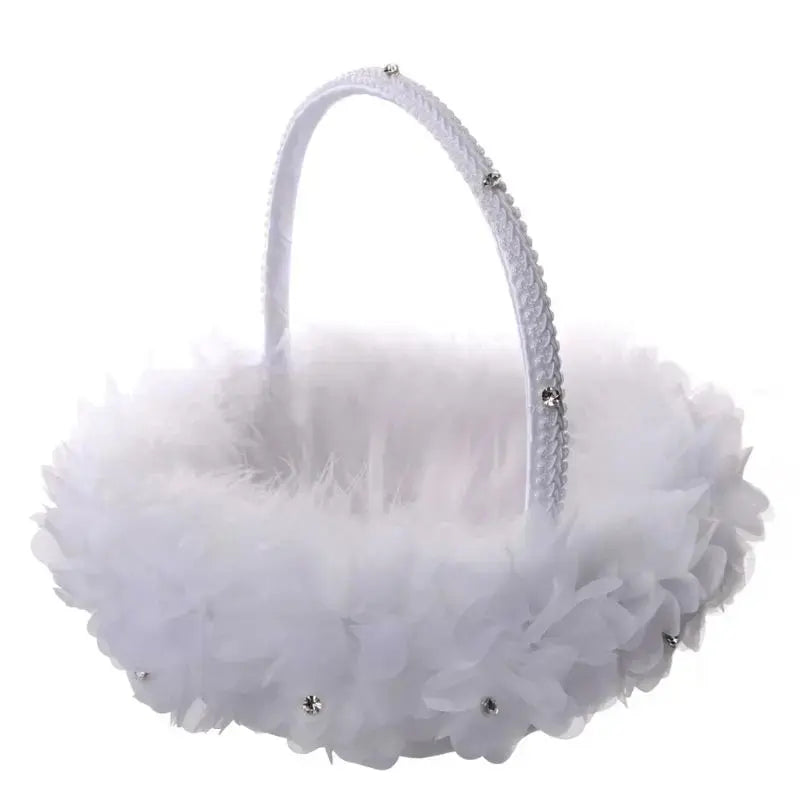 Flower Girl Baskets The Fabric Lace Decoration Cute Handle Flower Girl Basket White Flower Basket for Wedding Decoration Good Vibrations