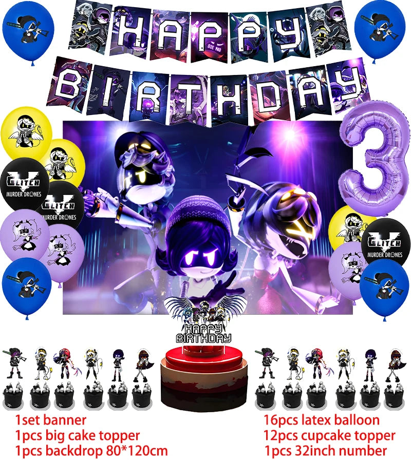 Murdered Drones Birthday Party Decoration Balloon Backdrop Cake Topper Murdered Drones Birthday Party Supplies Baby Shower Good Vibrations