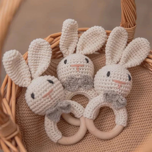 Baby Crochet Rattle Wooden Teether Toy BPA Free Wood Rodent Rabbit Rattle Baby Mobile Play Gym Newborn Educational Music Toys Good Vibrations