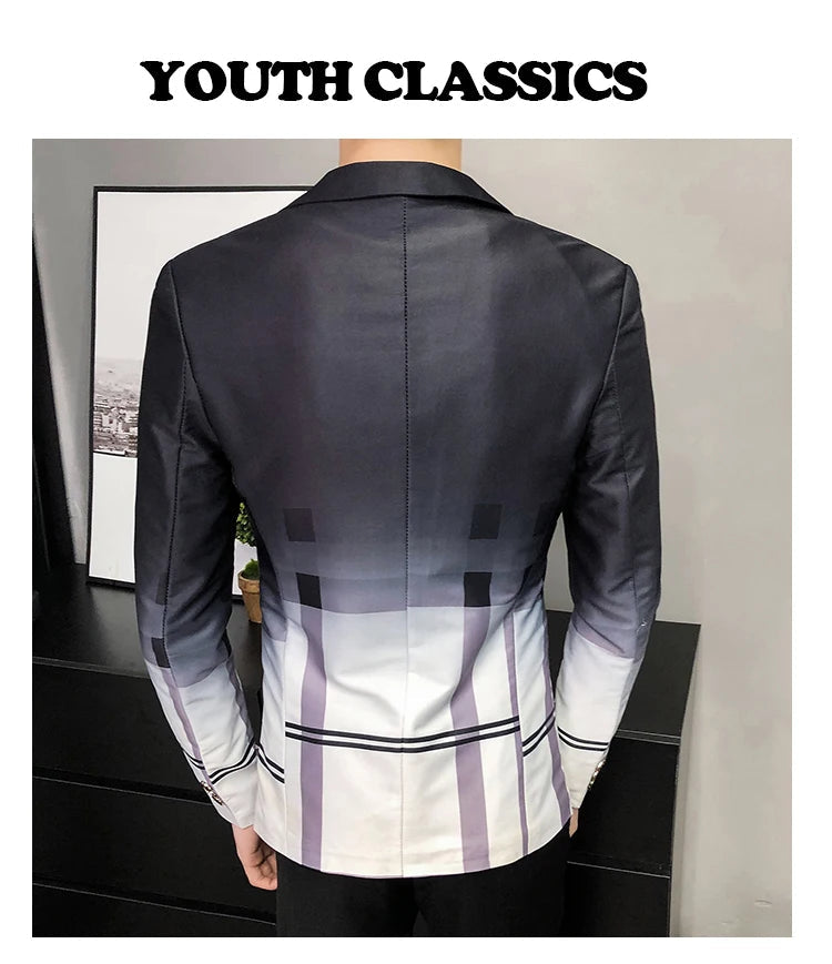 Blazer Men Boutique Fashion Plaid Men's Slim Casual Suit Jacket Male Ball Social Blazer Suit Coat Host Clothing Good Vibrations