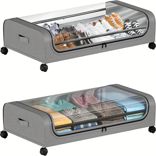 Under Bed Storage Organizer - Underbed Bins With Wheels And Lid For Clothes Bedding Shoes Blankets Books Toys Home Organization Good Vibrations