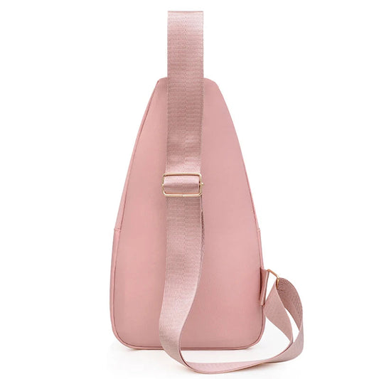 Neutral style backpack for men and women, with multiple color slanted fabric and nylon material. Suitable for travel. Good Vibrations