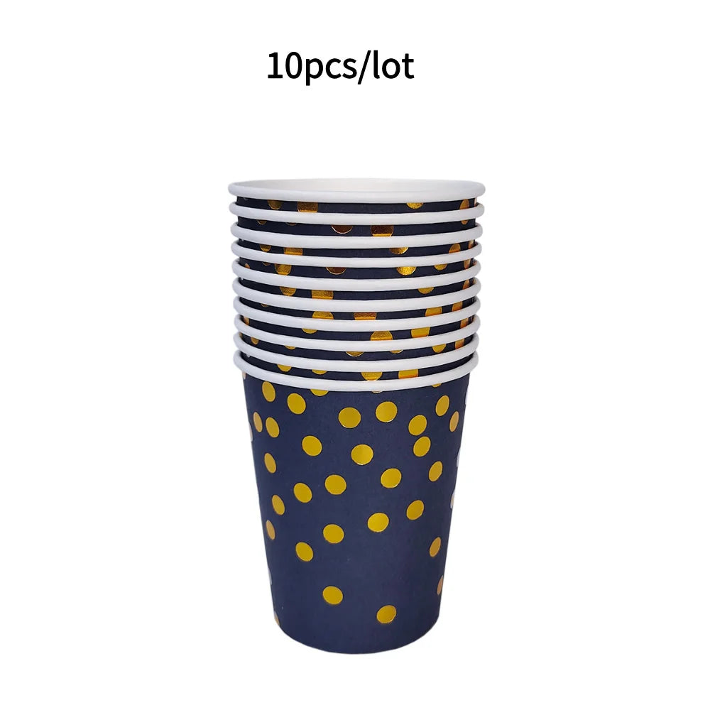 10PCS Colored Paper Cups Gold Dot Pink Blue Disposable Cup Wedding Birthday Party Disposable Tableware Disposable Paper Cup Set Good Vibrations