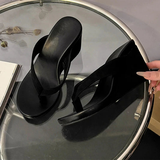 Wedges Women Slippers High Heels Clip Toe Fashion Shoes Designer Woman's Sandals Summer 2025 Flip Flops New Sandalias De Mujer Good Vibrations