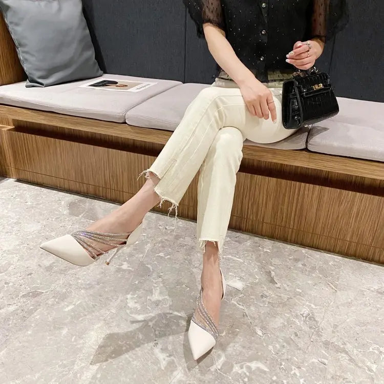 Women Evening Party High Heels New Pumps Elegant Ladies Pointed To Black Strappy Stripper Shoes for Women Good Vibrations