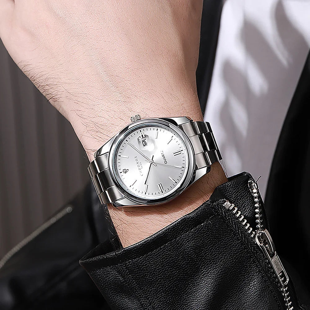 CHRONOS Top Brand Luxury Man Wristwatch Waterproof Luminous Date Men Watches Stainless Steel Quartz Men's Watch Male reloj Good Vibrations