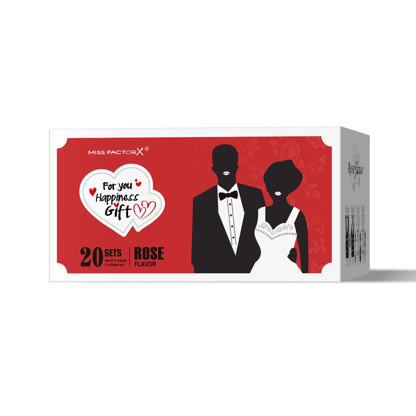 20 sets of wedding dress and suit theme gifts include hand cream, lipstick, white drawstring bag and wedding love greeting card