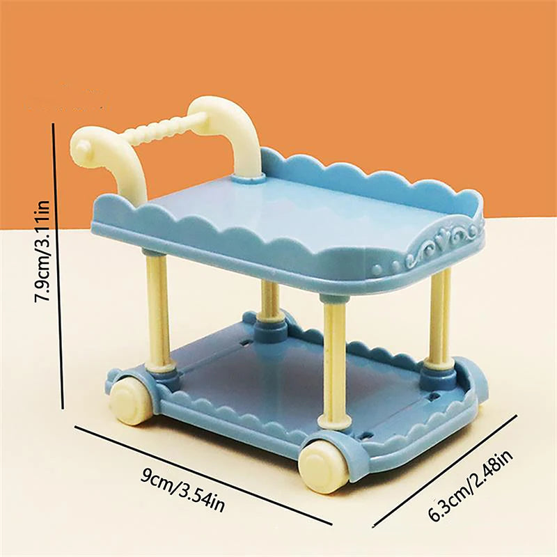 Cute Doll House Decoration Toy 1:12 Mini Trolley Dining Cart Dollhouse Storage Shelf Kitchen Model Ornaments Furniture Accessory Good Vibrations