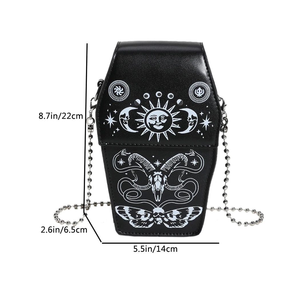 Women Gothic Crossbody Bag Versatile Gothic Crossbody Pouch Zipper Casual Satchel Bag PU Leather Novelty Halloween Cellphone Bag Good Vibrations