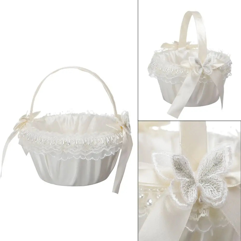 Fashion Lace Wedding Flower Basket Rose Flower Ribbon Bow Satin Bow Hanbag Tote Bag Storage Bag Flower Girls Basket Party Good Vibrations
