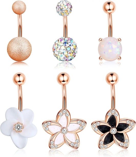 Bobisty Navel Rings Surgical Stainless Steel Belly Button Rings for Women Girls Body Piercing with Gold Plated Brass Flower Good Vibrations Adult Super Store