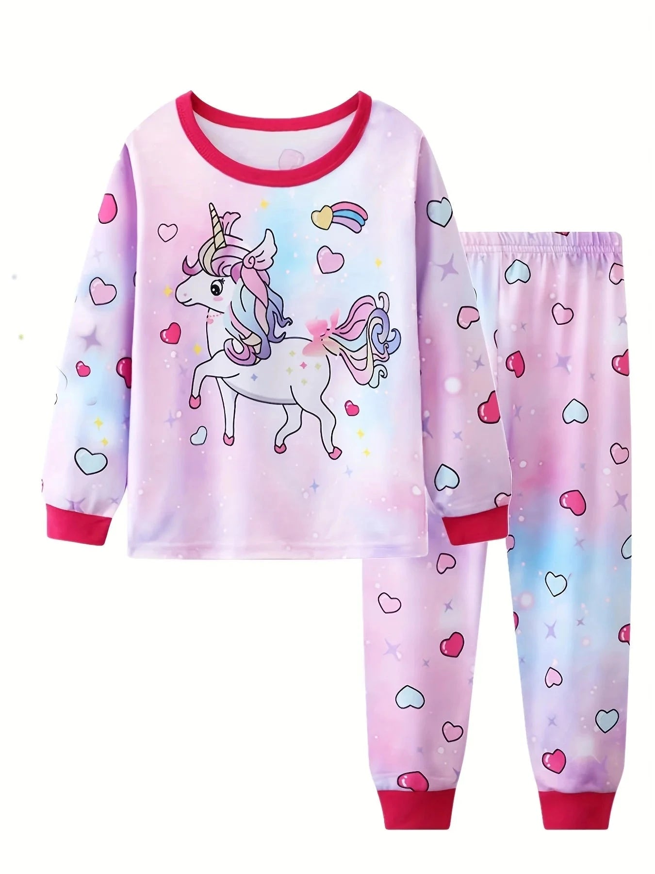 Girls Unicorn Cartoon Long Sleeve Pajamas Two Piece Set Good Vibrations