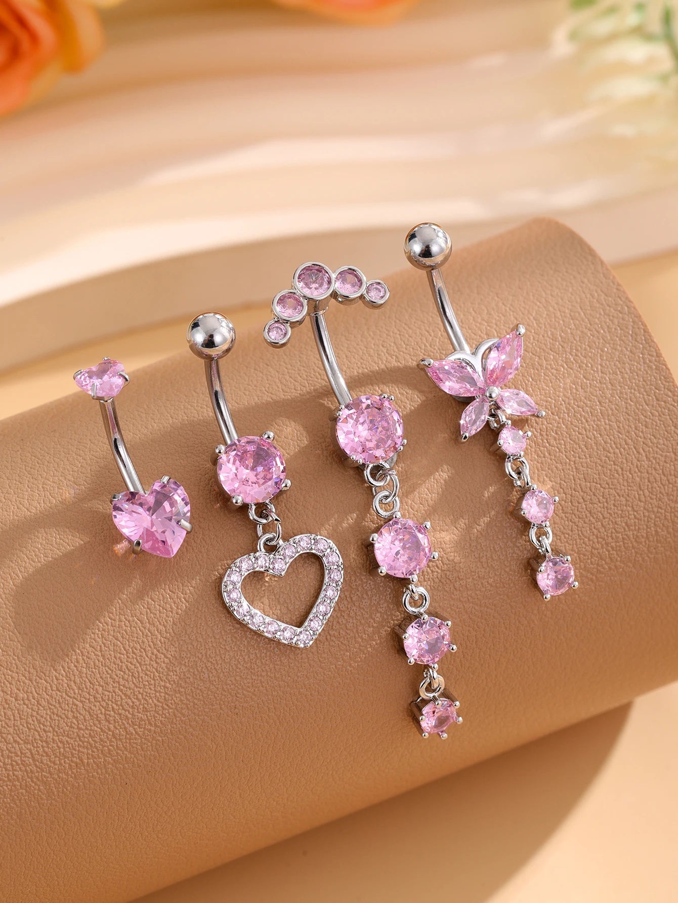 3-5pcs/Lot Belly Button Ring Sets Heart Butterfly Flower Dangled Belly Piercing Nombril 14G Curved Navel Rings Jewelry for Women Good Vibrations Adult Super Store