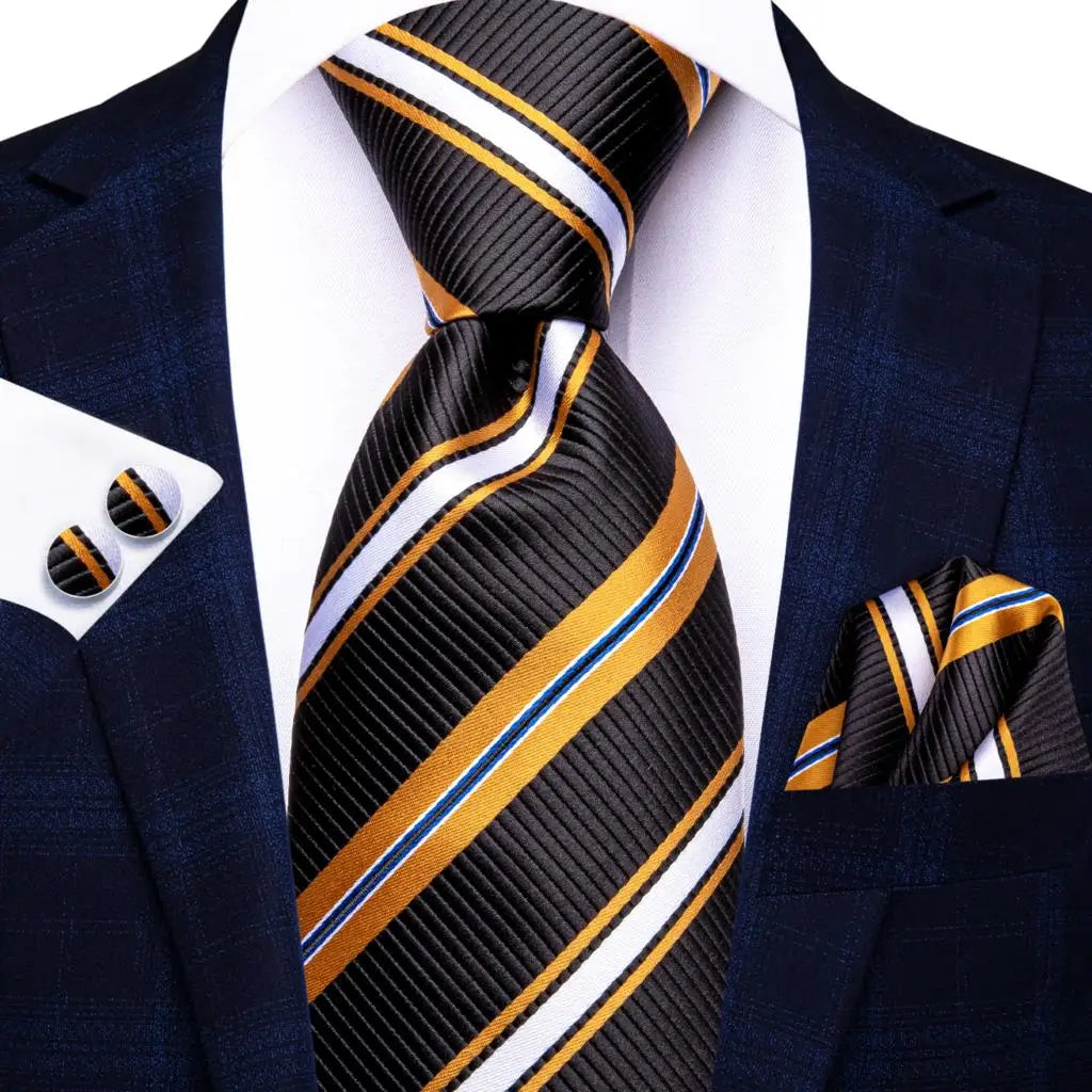 Black Red Striped Silk Wedding Tie For Men Handky Cufflink Gift Men Necktie Fashion Business Party Dropshiping Hi-Tie Designer Good Vibrations