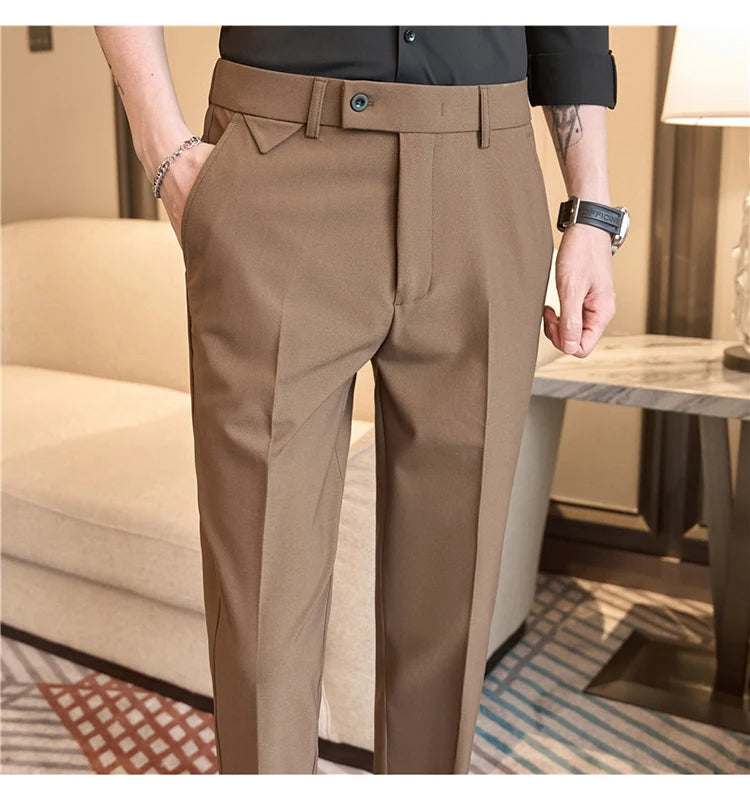 Men Suit Pants 2025 Autumn Elastic Waist Solid Slim Fit Dress Pants Office Business Casual Trousers High Quality Men's Clothing Good Vibrations